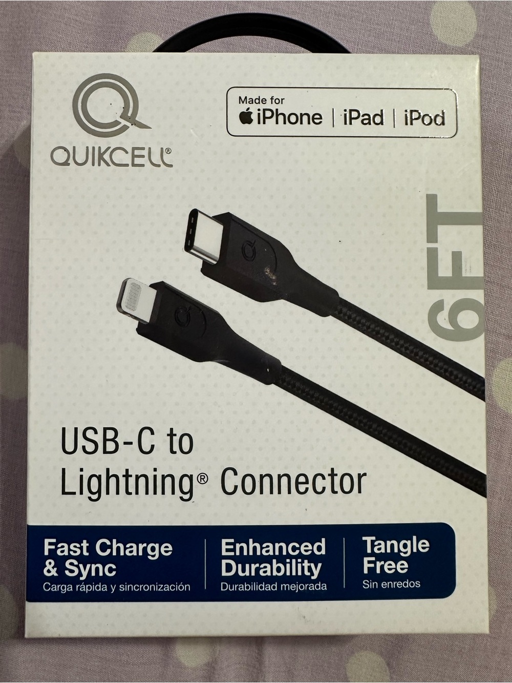 6ft Black USB-C to Lightning Cable - Fast Charge & Durable Braided